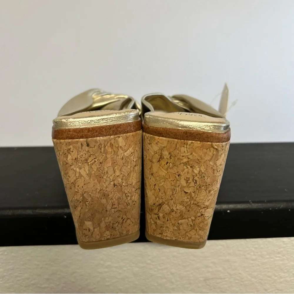 Time and Tru gold square too platform cork wedge sandals womens 6 NEW